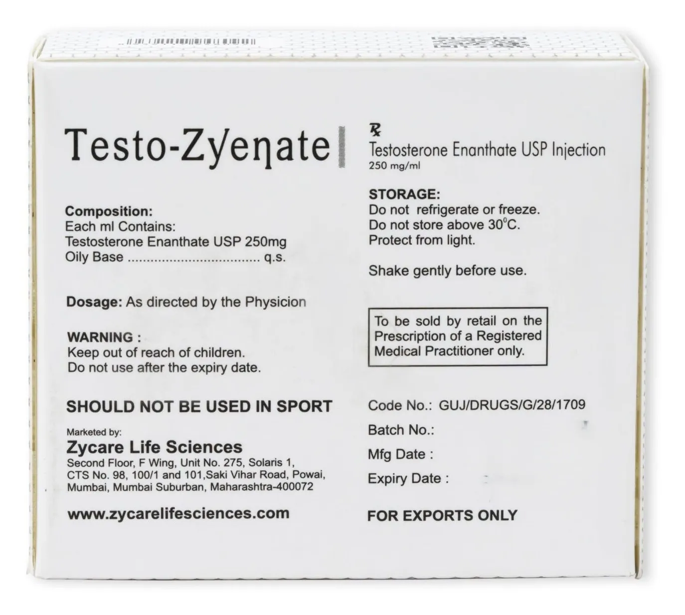 Testo-Zyenate 250mg Inj